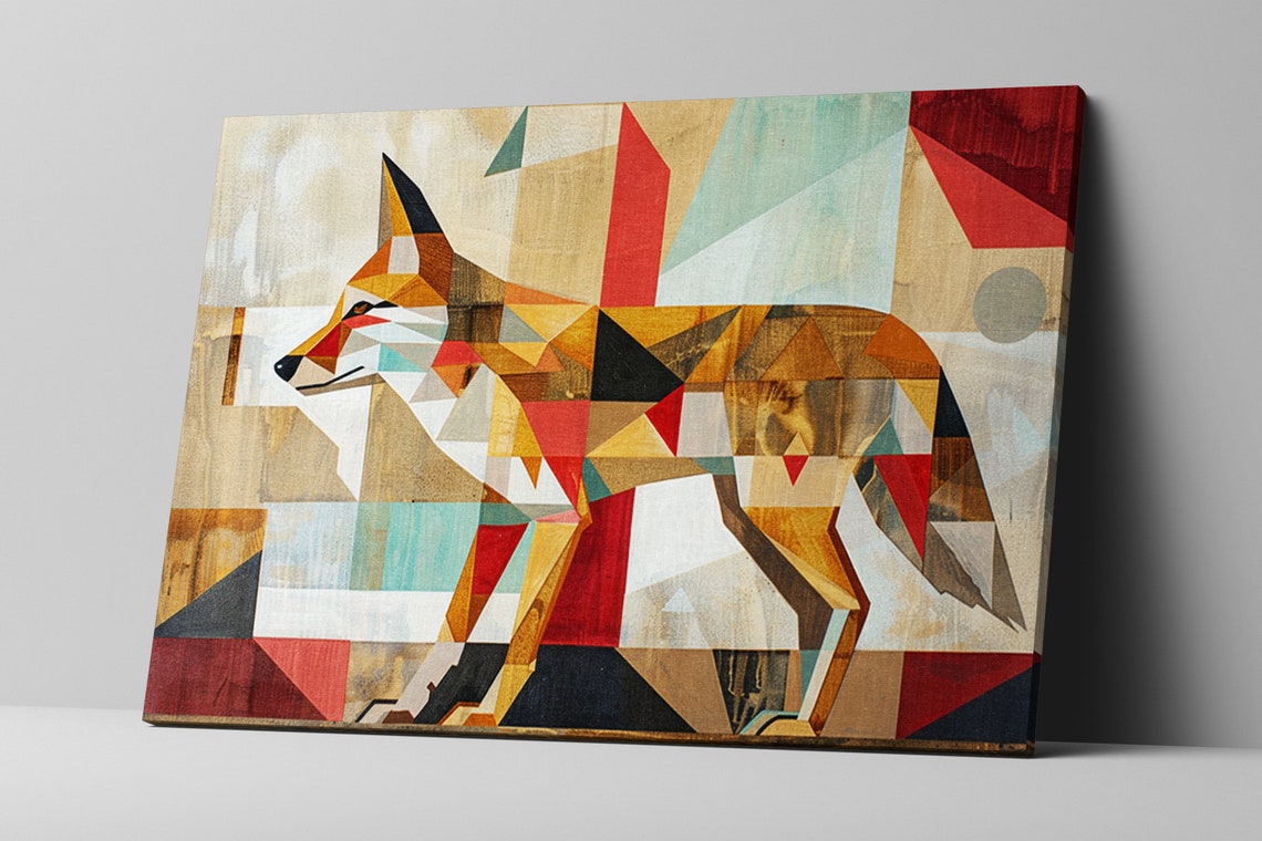 Abstract Geometric Coyote Walking Colorful Triangle Facets Art Poster - Image 4