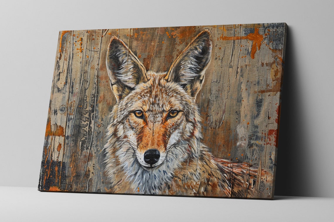 Coyote Close Up Portrait Weathered Wood Rustic Brown Tones Art Poster - Image 4