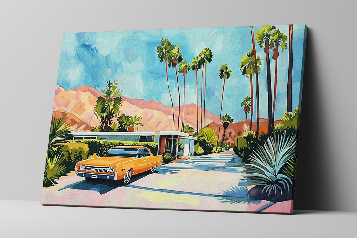 Palm Springs Vintage Orange Car Mid Century House Mountain View Poster - Image 5