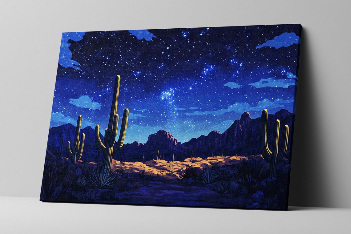 Starry Night Desert Scene, Van Gogh Art Print - Image 2