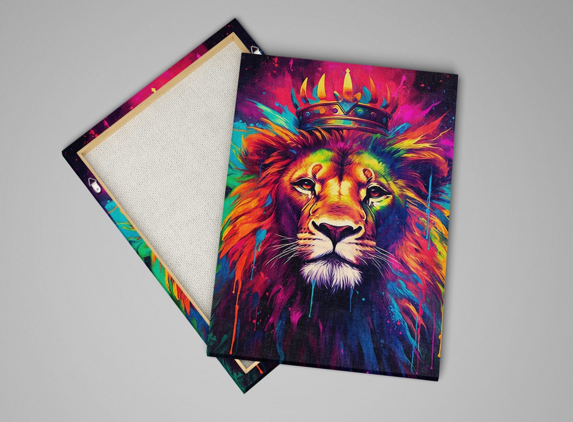Neon Rainbow Lion King Crown Colorful Pop Art Splash Mane Poster - Image 4