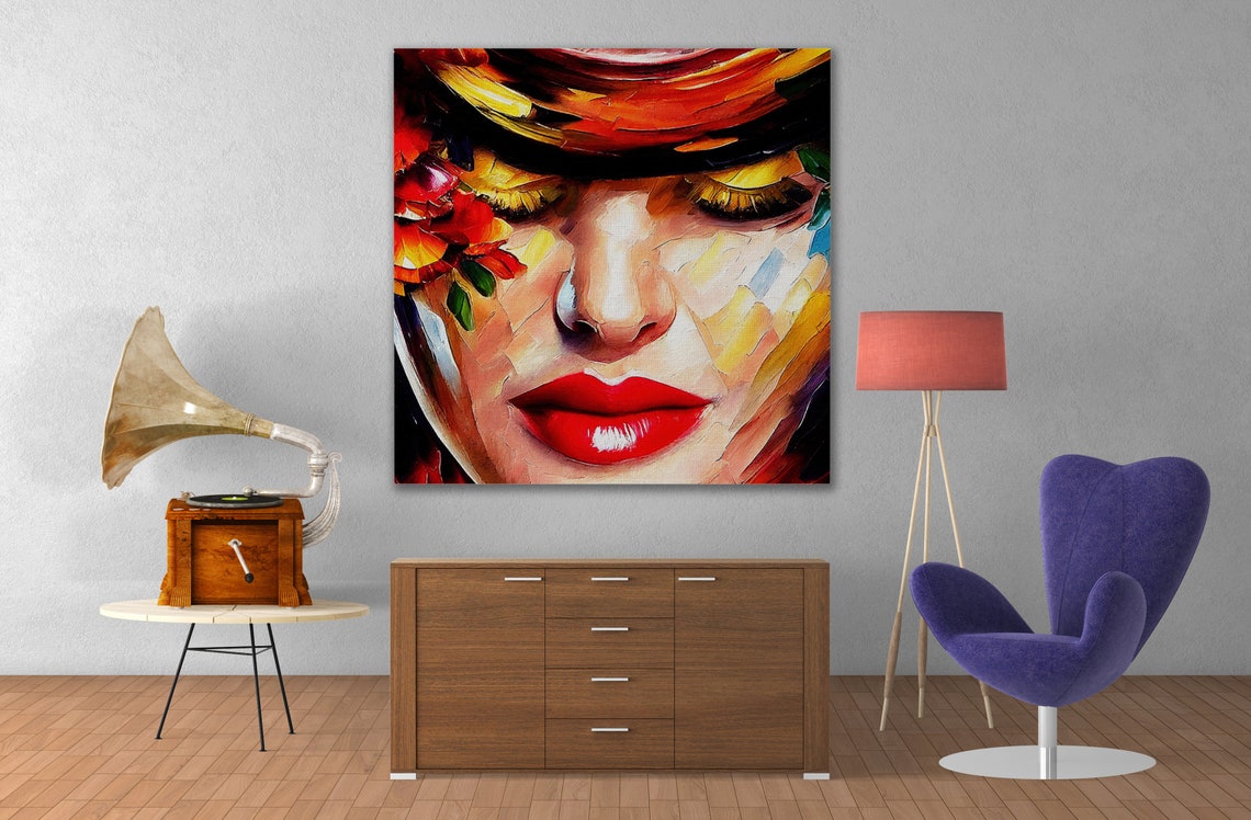 Woman Face Red Lips Gold Eyeshadow Bold Beauty Portrait Poster - Image 2