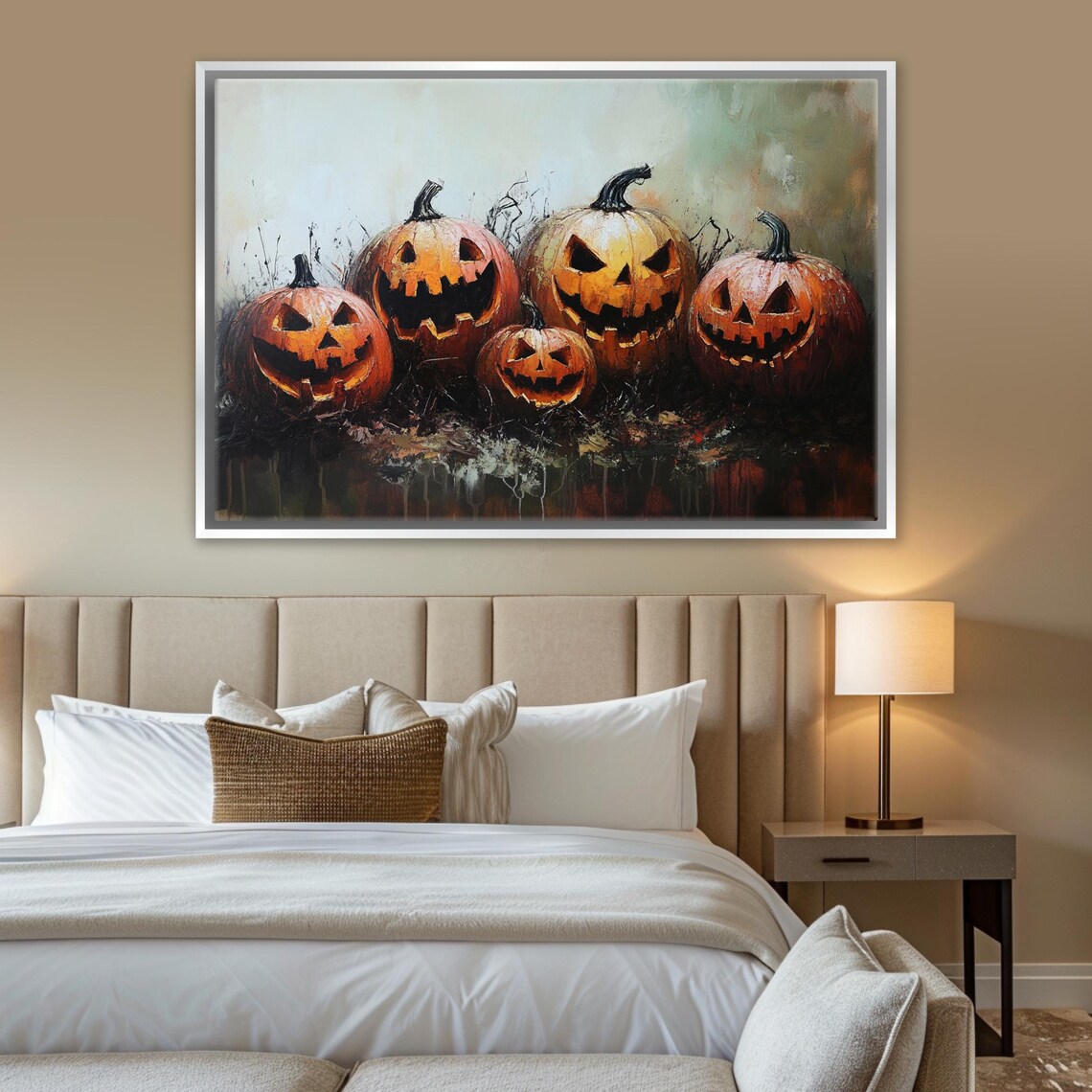 Creepy Jack O Lantern Pumpkins Halloween Grinning Faces Spooky Wall Art - Image 3