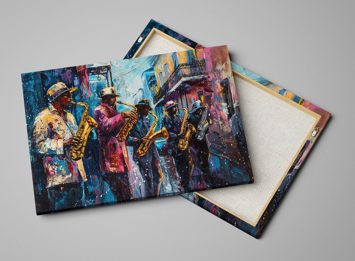 New Orleans Bourbon Street Jazz Saxophone Band Night Scene Poster - Image 4