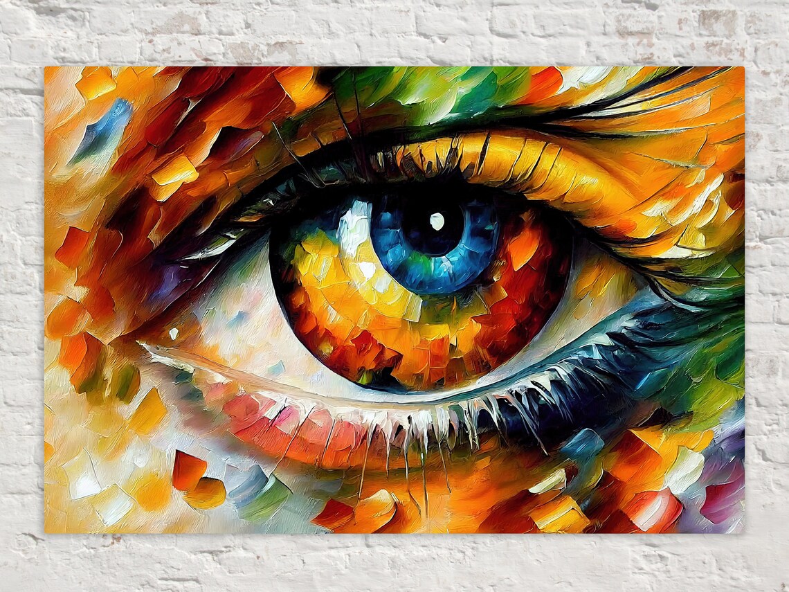 Vibrant Abstract Eye Close Up Bold Orange Blue Oil Painting Poster