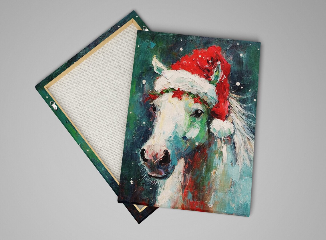 Horse in Santa Hat, Farmhouse Christmas Art Print - Image 5