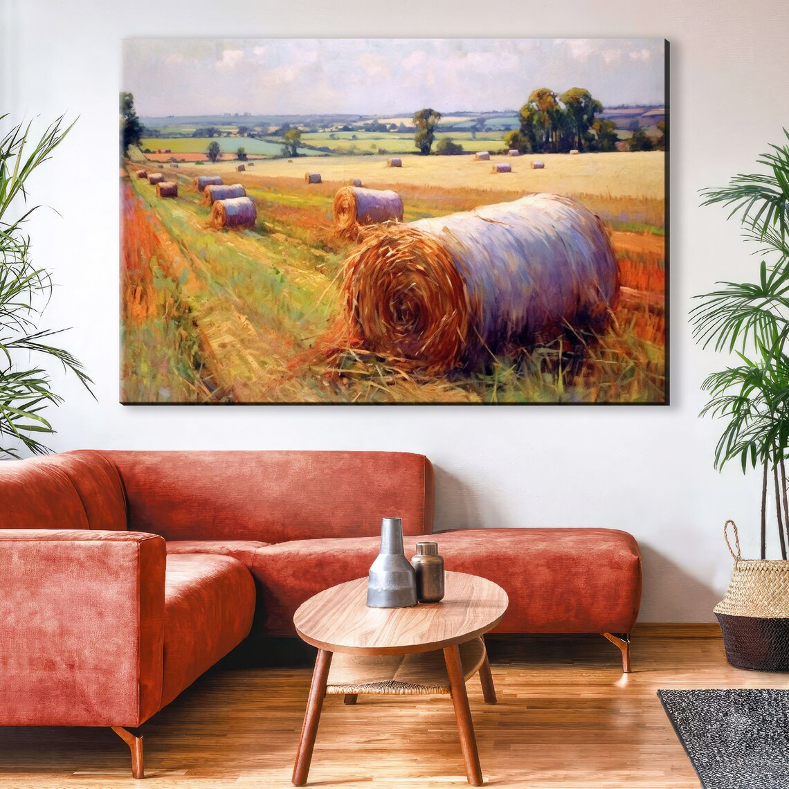 Rural Charm Hay Bales Art Print, Rustic Landscape - Image 3