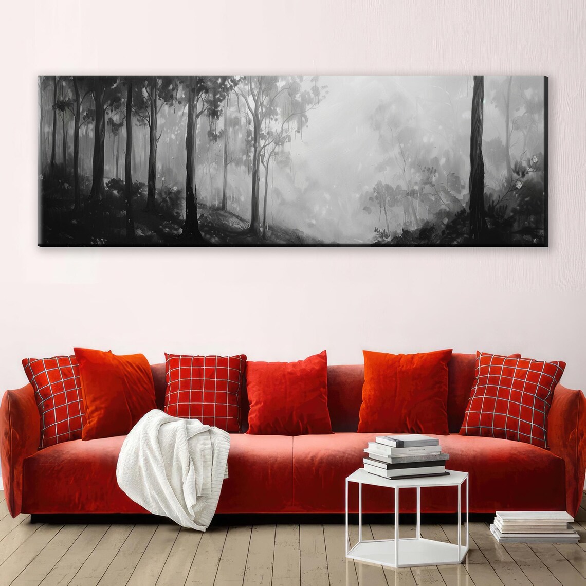 Foggy Forest Panorama, Black and White Art Print - Image 4