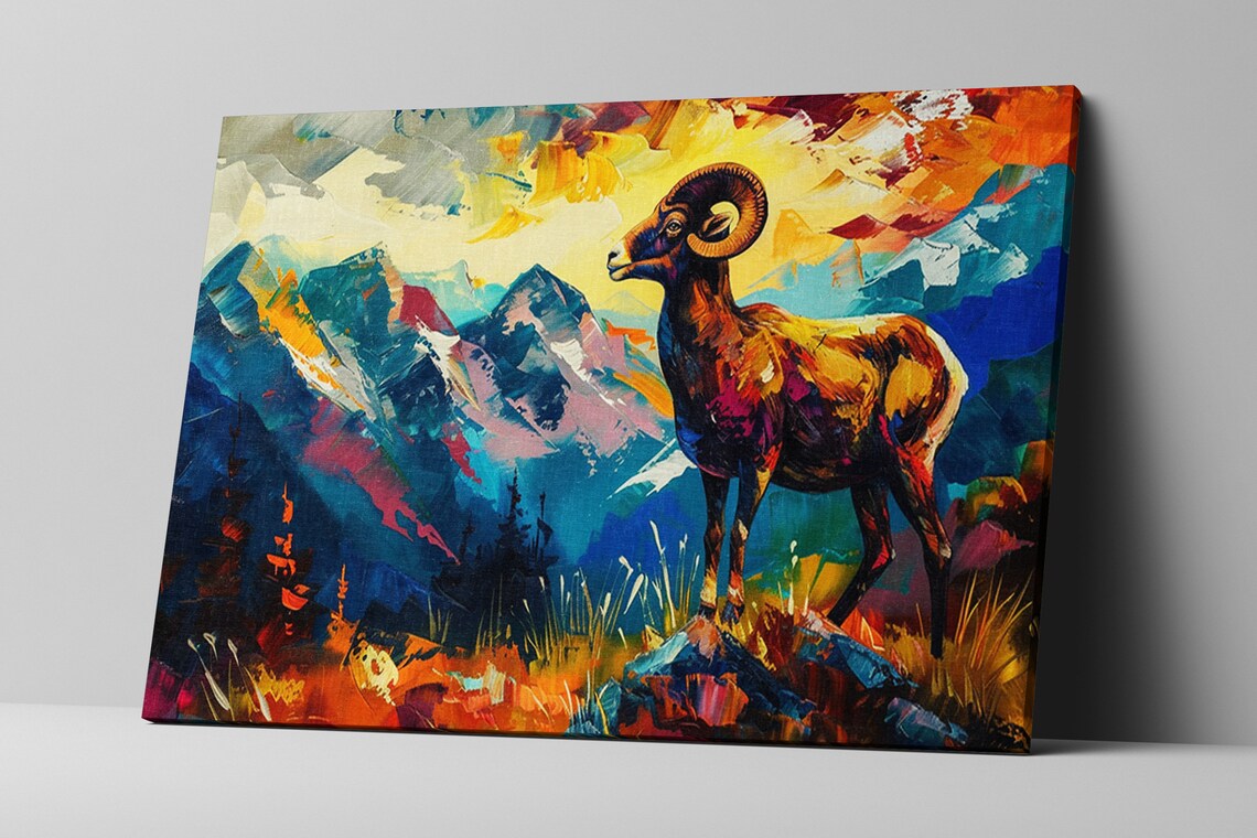 Bighorn Sheep Rocky Peak Sunset Gazing Impressionist Wildlife Poster - Image 5
