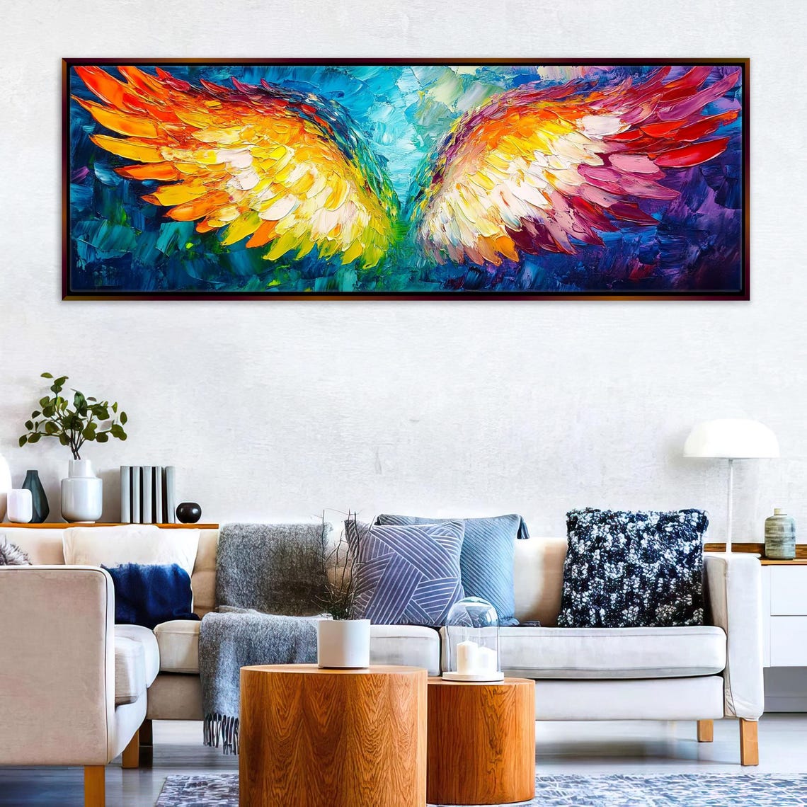 Panoramic Angel Wings Print Wall Art Framed Or Unframed Long Horizontal Gallery Wrapped Gicle Ready To Hang Extra Large Wall Art - Image 3