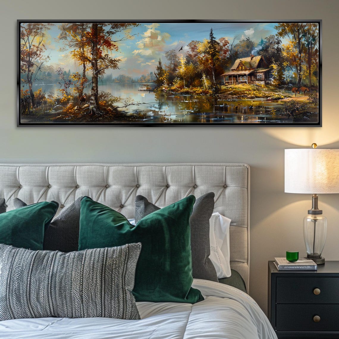 Rustic Cabin On The Lake Panoramic Framed Or Unframed Long Horizontal Gallery Wrapped Gicle Ready To Hang Extra Large Wall Art - Image 4