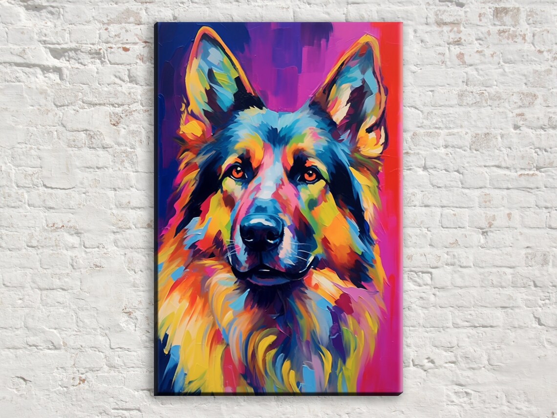 German Shepherd Colorful Portrait Pop Art Magenta Dog Painting Poster