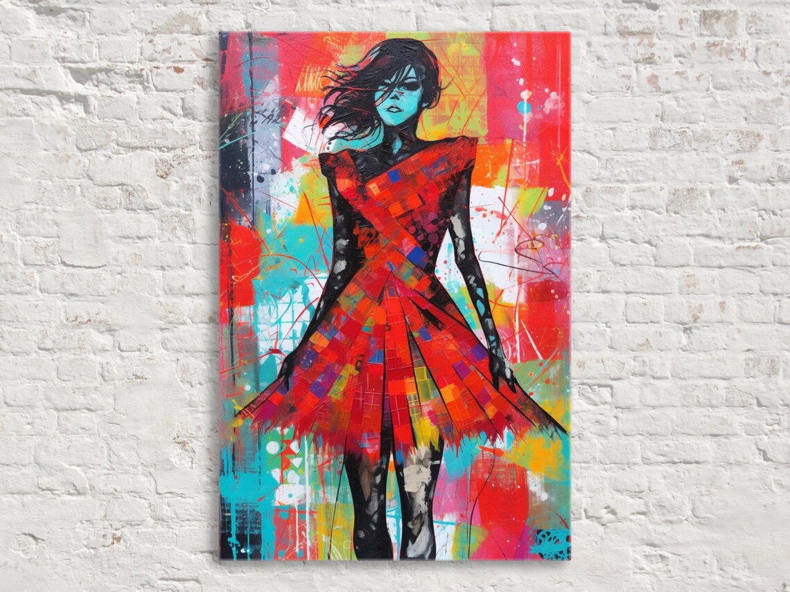 Bold Woman in Red Dress Pop Art Spraypaint Fashion Figure Poster