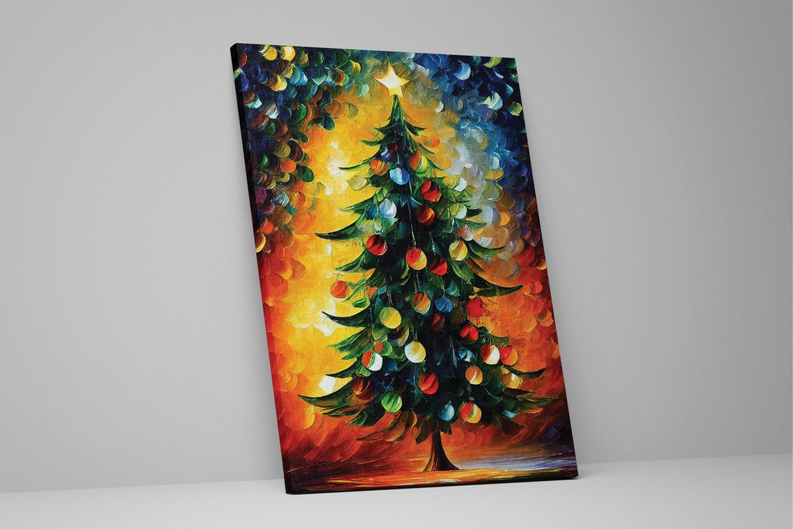 Christmas Tree Ornaments Star Colorful Impasto Holiday Art Poster - Image 2