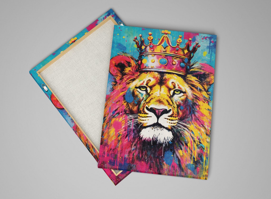 Regal Lion Wearing Crown Pop Art Colorful King of Jungle Poster - Image 4