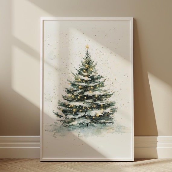 Vintage Christmas Tree Watercolor Holiday Art Print
