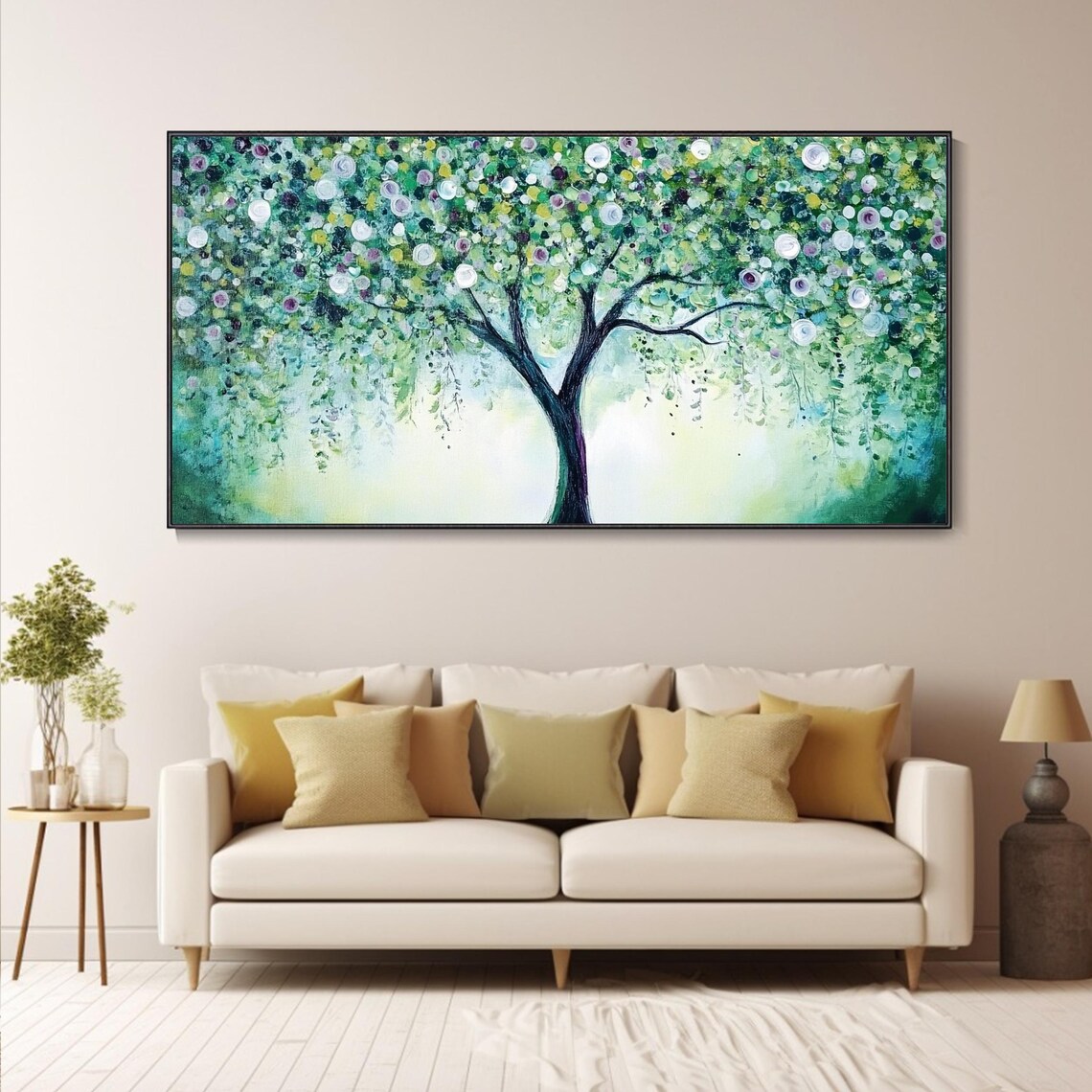 3d Green Tree Textured Wall Art Original Tree Painting On Impressionist Wall Art Vibrant Nature Living Room Decor - Image 5