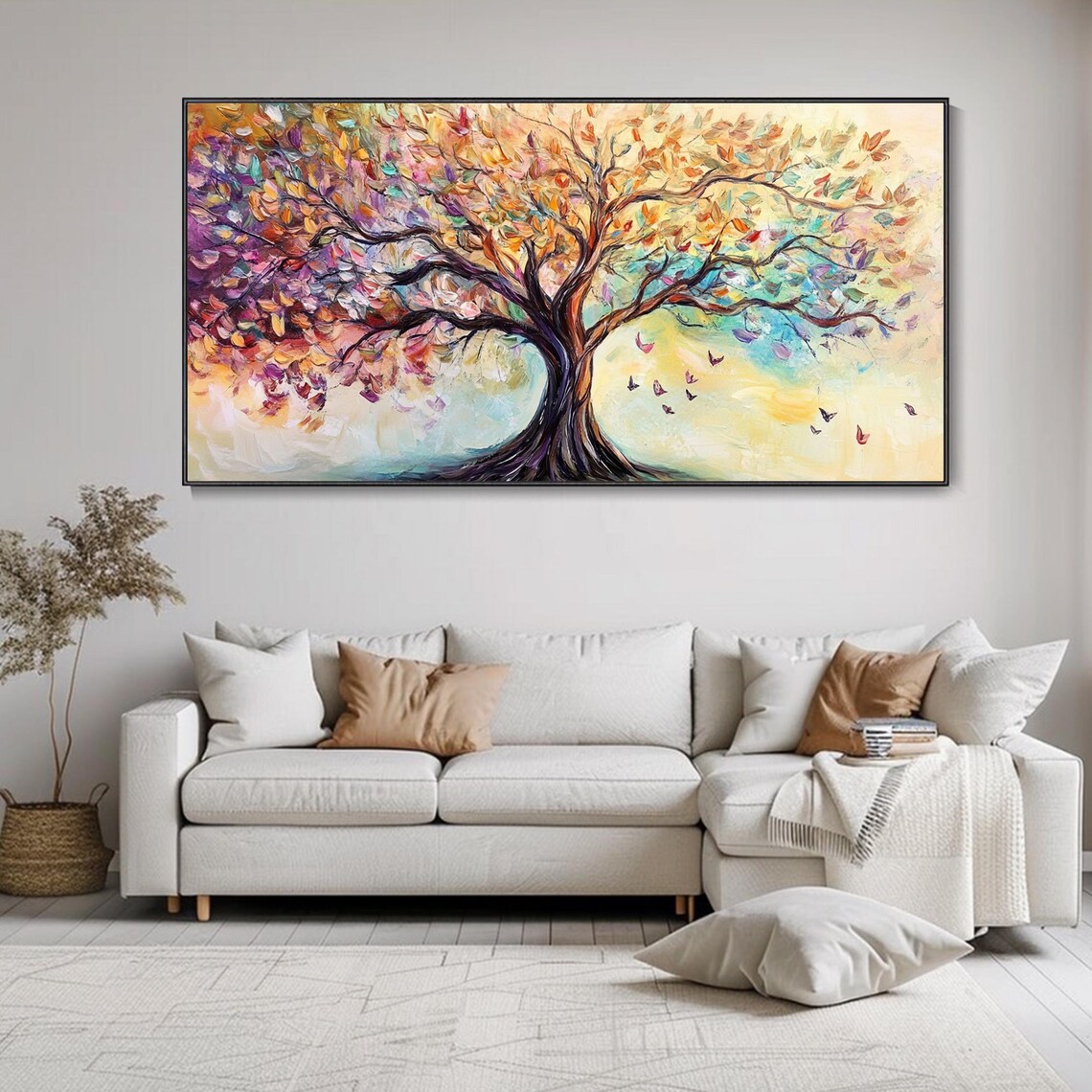 Original Colorful Tower Tree Paitning On Boho Wall Decor 3d Textured Wall Art Bright Painting Large Modern Wall Artpainting For Hotel - Image 2