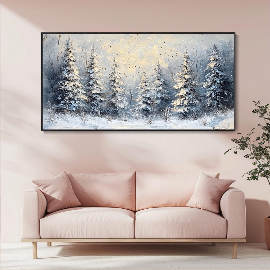 Panoramic Snowy Pine Forest Winter Landscape Golden Sky Poster - Image 3