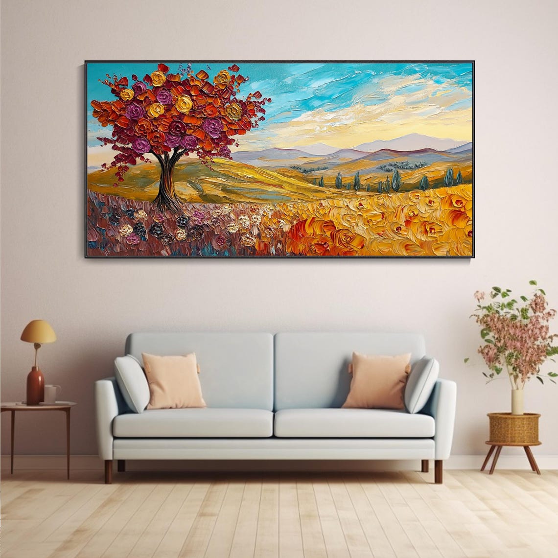 Rose Tree Golden Field Rolling Hills Impasto Painting Poster - Image 4