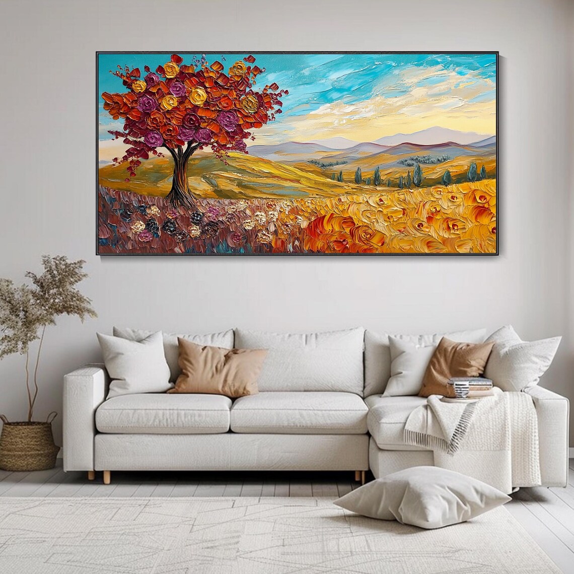 Rose Tree Golden Field Rolling Hills Impasto Painting Poster - Image 2