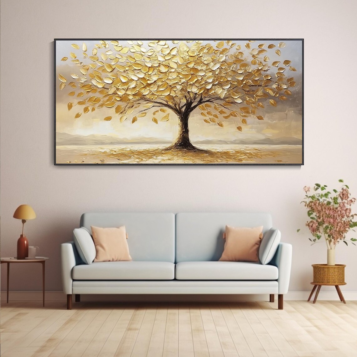 Golden Tree Of Life Falling Leaves Sepia Impasto Textured Poster - Image 4