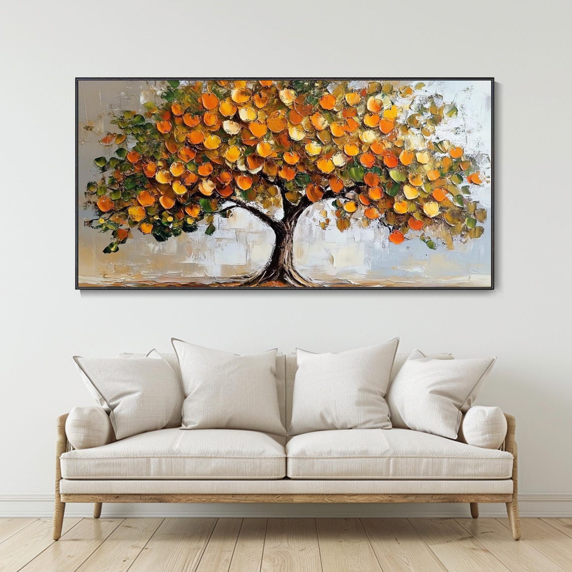 Orange Fruit Tree Abstract Impasto Beige Background Textured Poster - Image 3