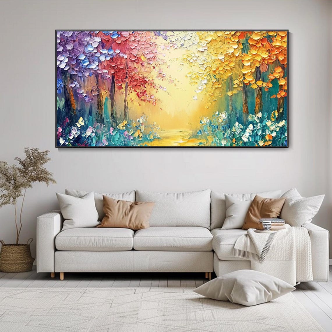 Rainbow Season Colorful Forest Path Panoramic Painting Poster - Image 2