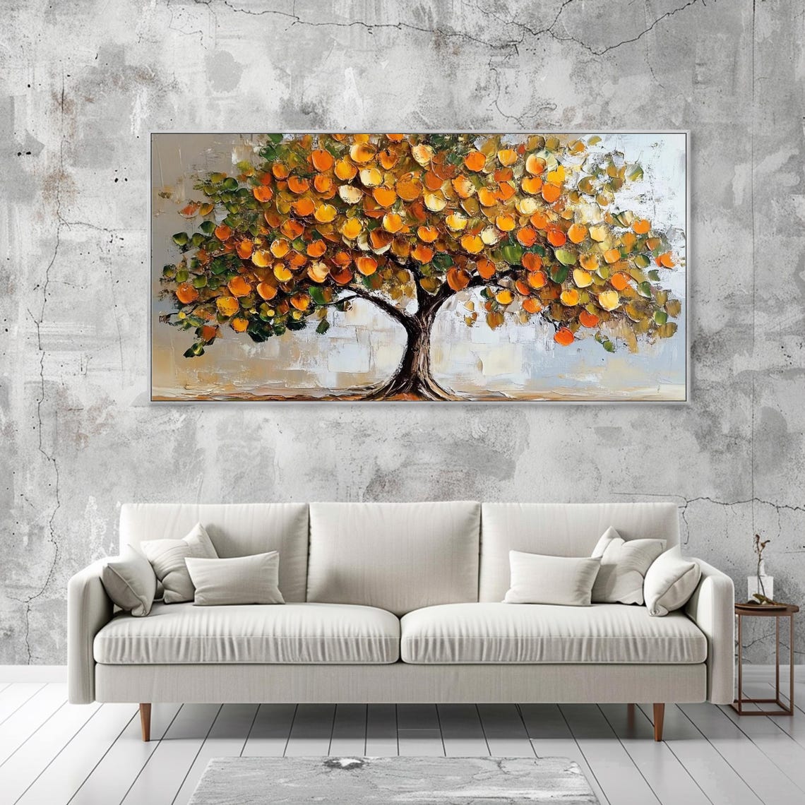 Orange Fruit Tree Abstract Impasto Beige Background Textured Poster - Image 2
