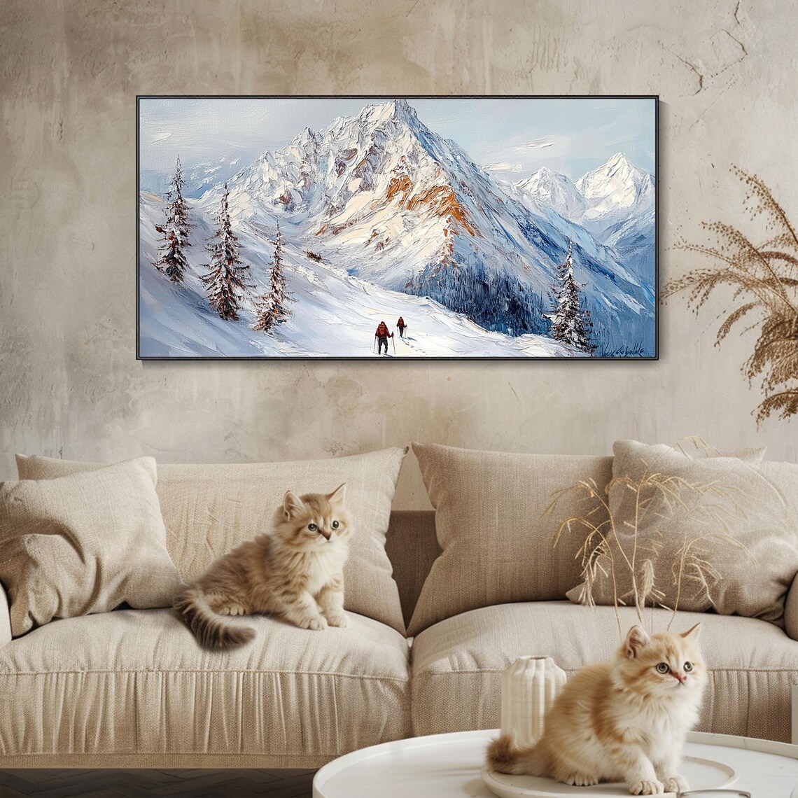 Mountain Hikers Painting Hiking Oil Painting On 3d Texture Snow Mountain Art Large Living Room Wall Art Texture Look Art Outdoor Art - Image 3