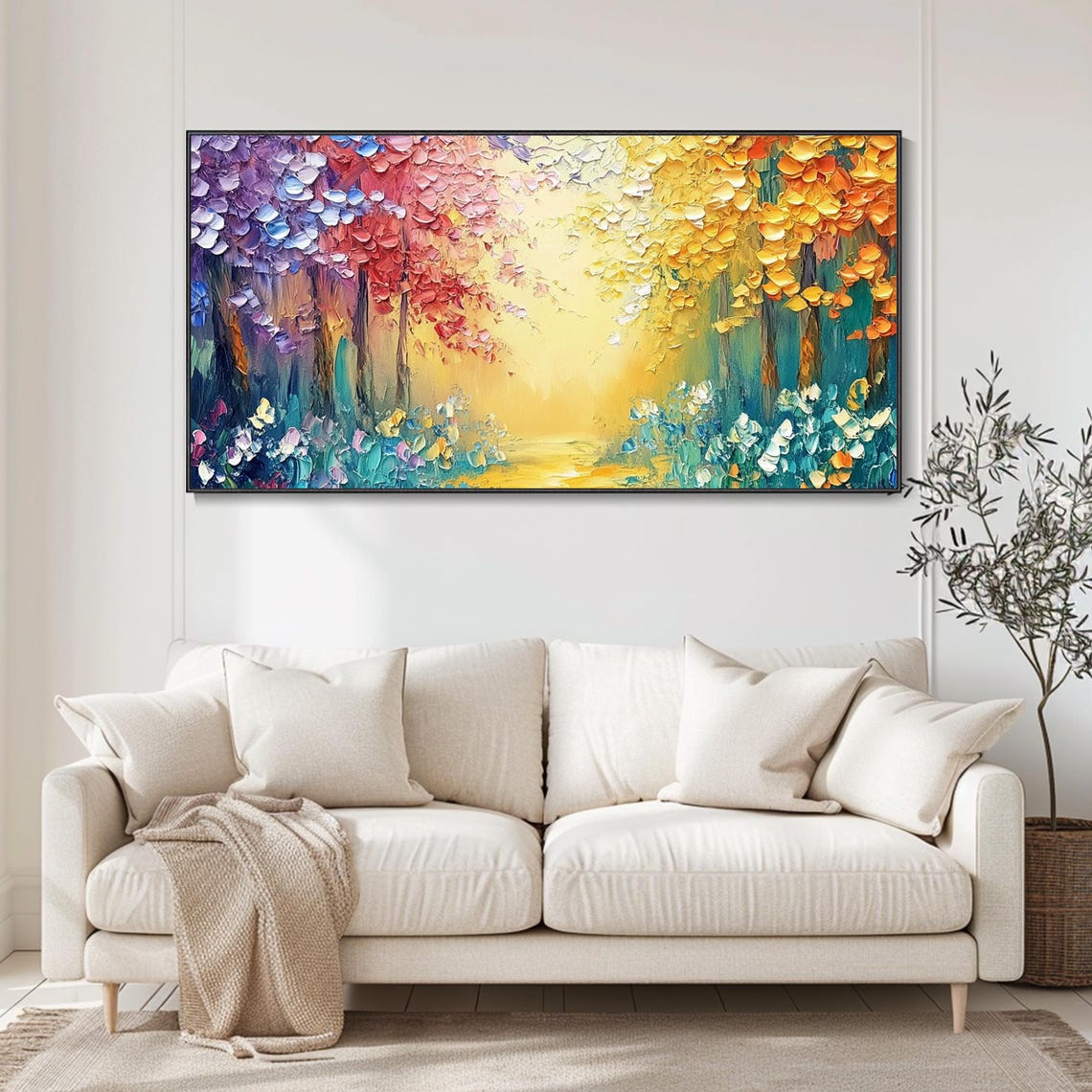 Rainbow Season Colorful Forest Path Panoramic Painting Poster - Image 4