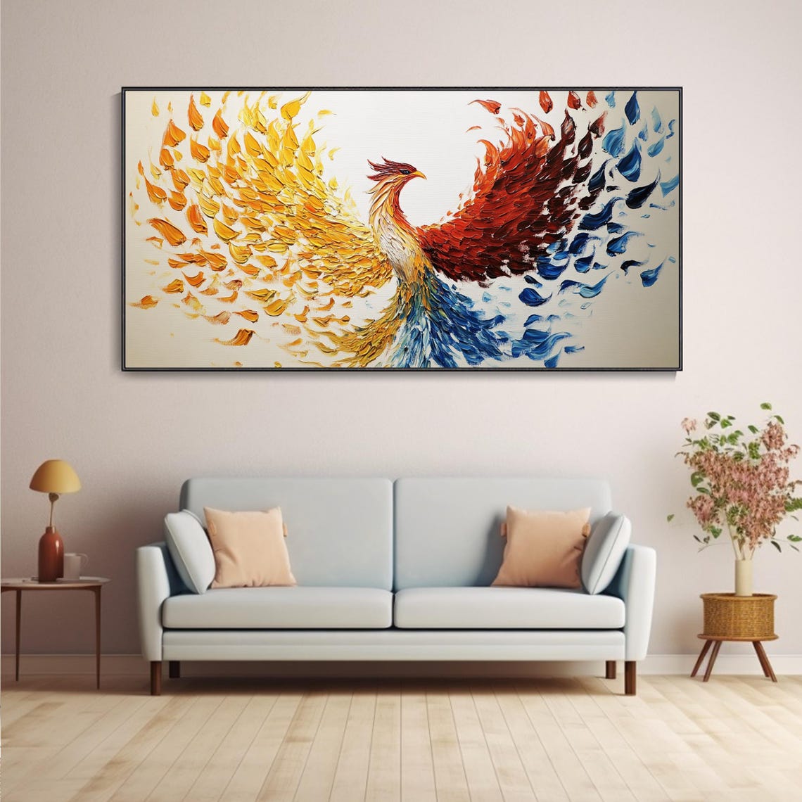 Fire And Ice Phoenix Rising Gold Blue Impasto Textured Poster - Image 5