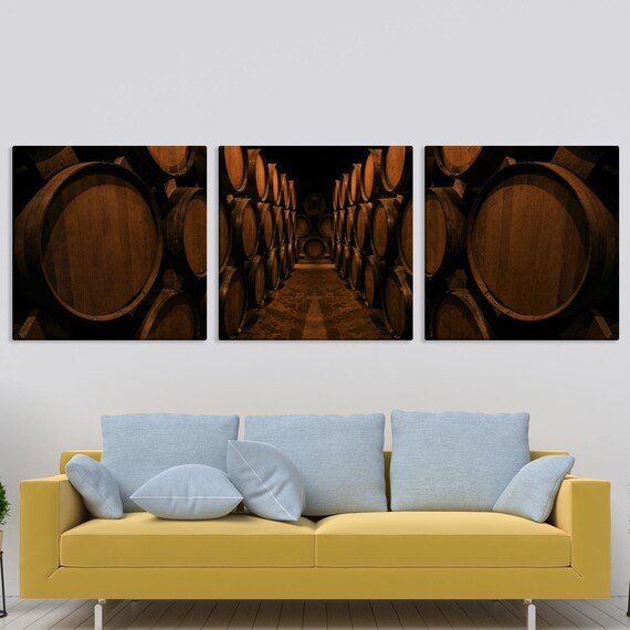 Old Oak Wine Barrel Cellar Vault Rustic Triptych Winery Poster
