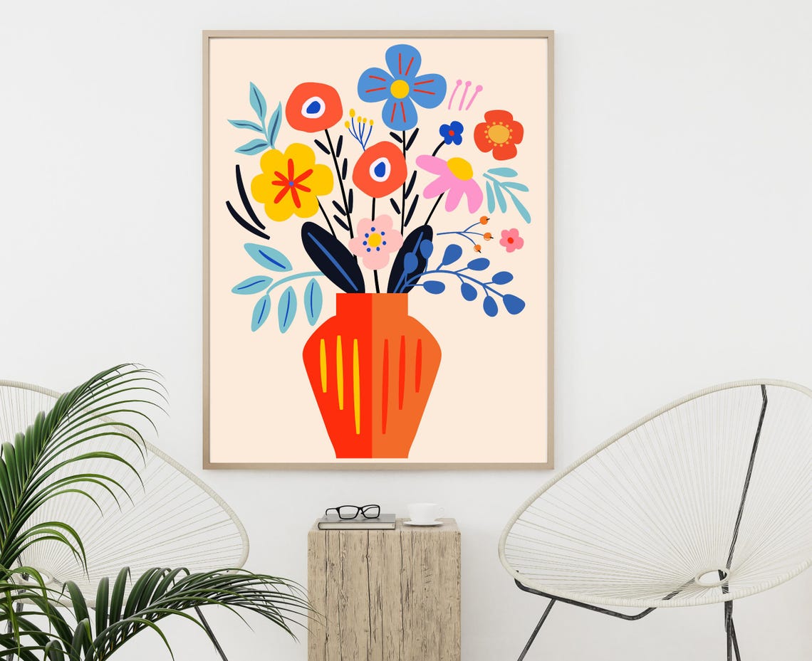 Cheerful Bold Flat Illustration Bouquet In Orange Vase Art Print - Image 3