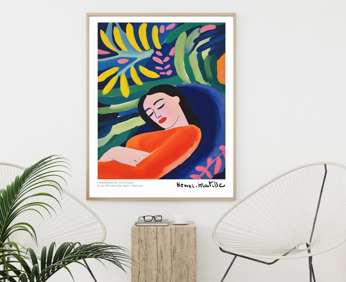 Matisse Inspired Woman Resting Among Tropical Foliage Art Print - Image 5