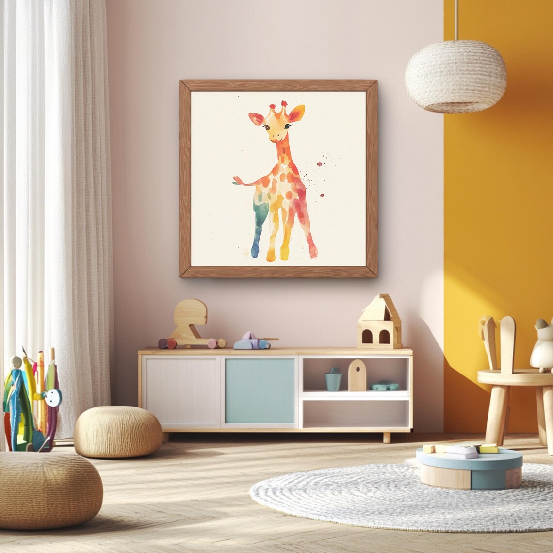Baby Giraffe Watercolor Animal Print, Nursery Decor
