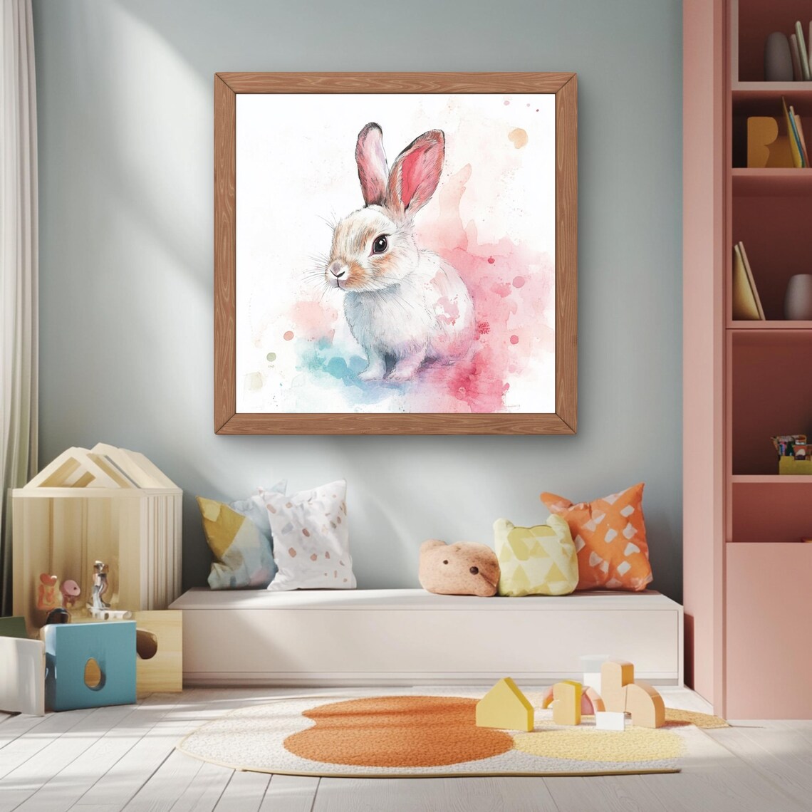 Bunny Watercolor Animal Print, Nursery Decor