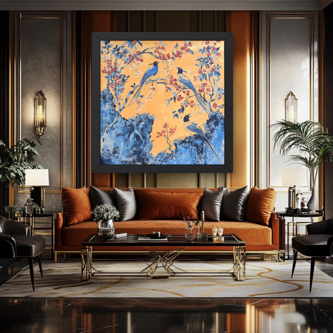 Asian Bird Art Print, Chinoiserie Japandi Decor