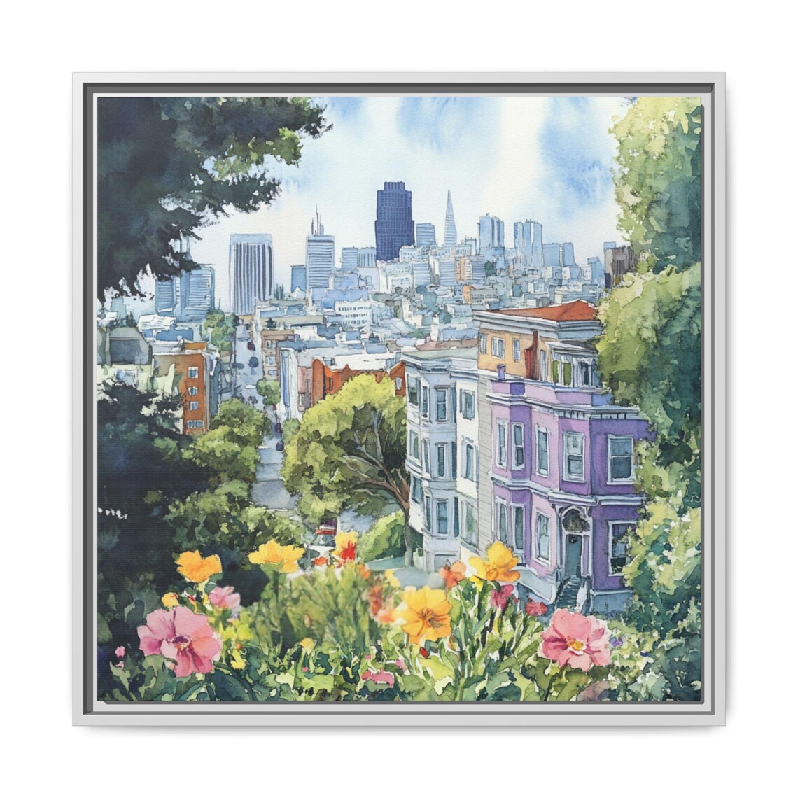 San Francisco Watercolor Cityscape, Abstract Art - Image 5