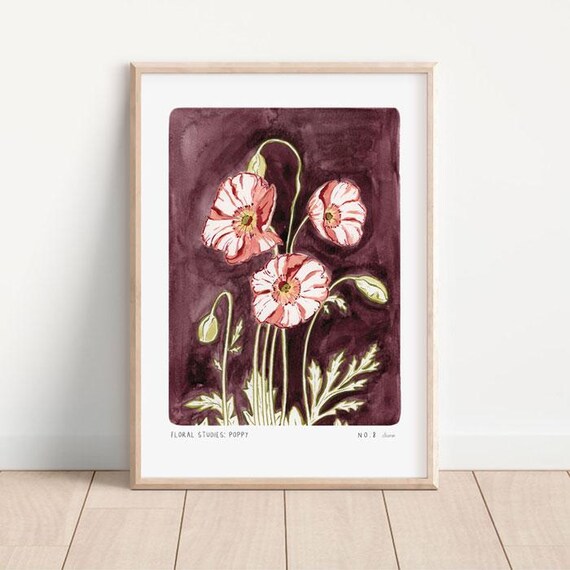 Poppy Floral Studies Art Print, Botanical Decor