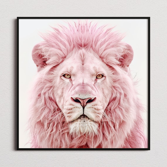 Pink Fluffy Lion Face Minimalist White Background Photo Poster