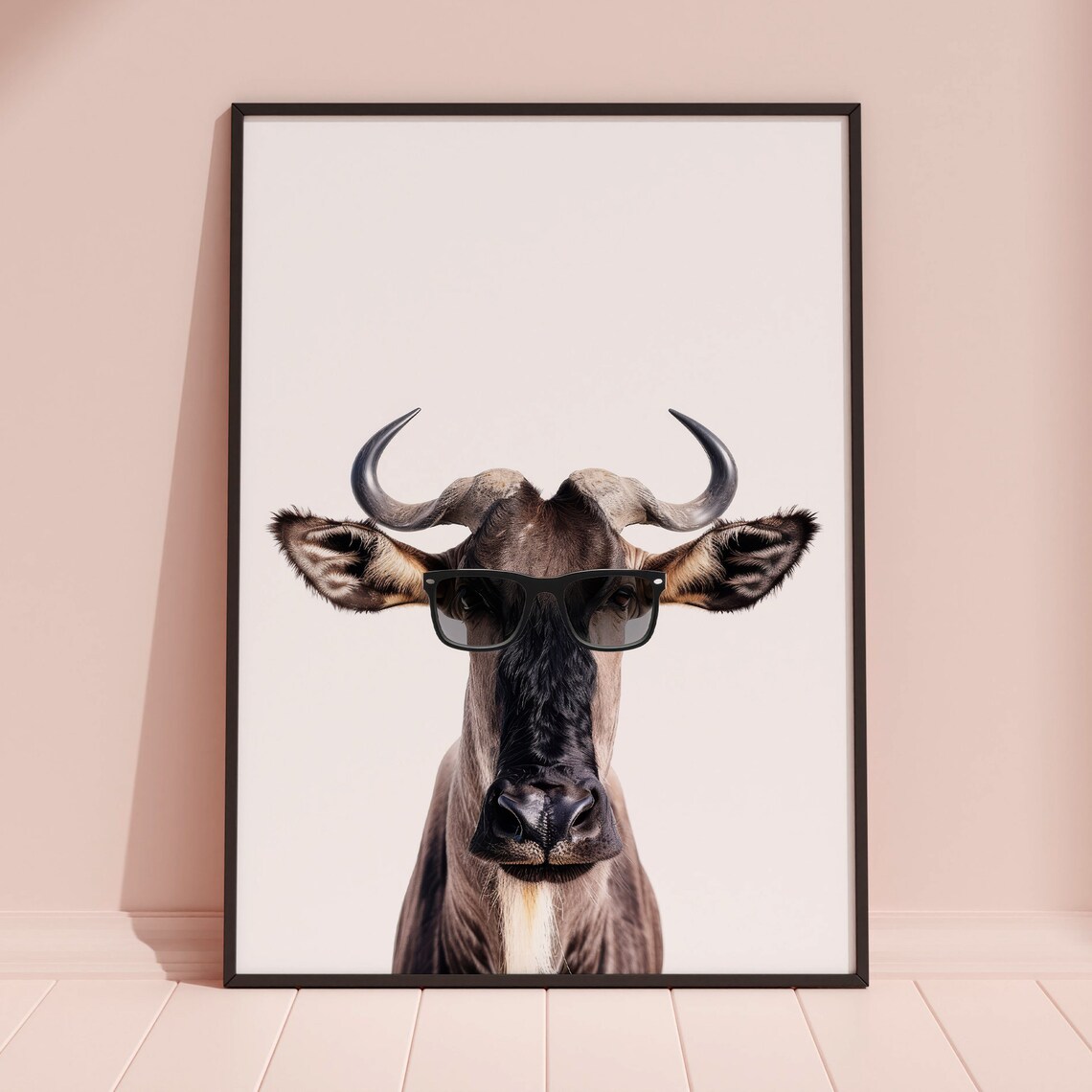 Wildebeest In Sunglasses Funny Wildlife Art Print - Image 3