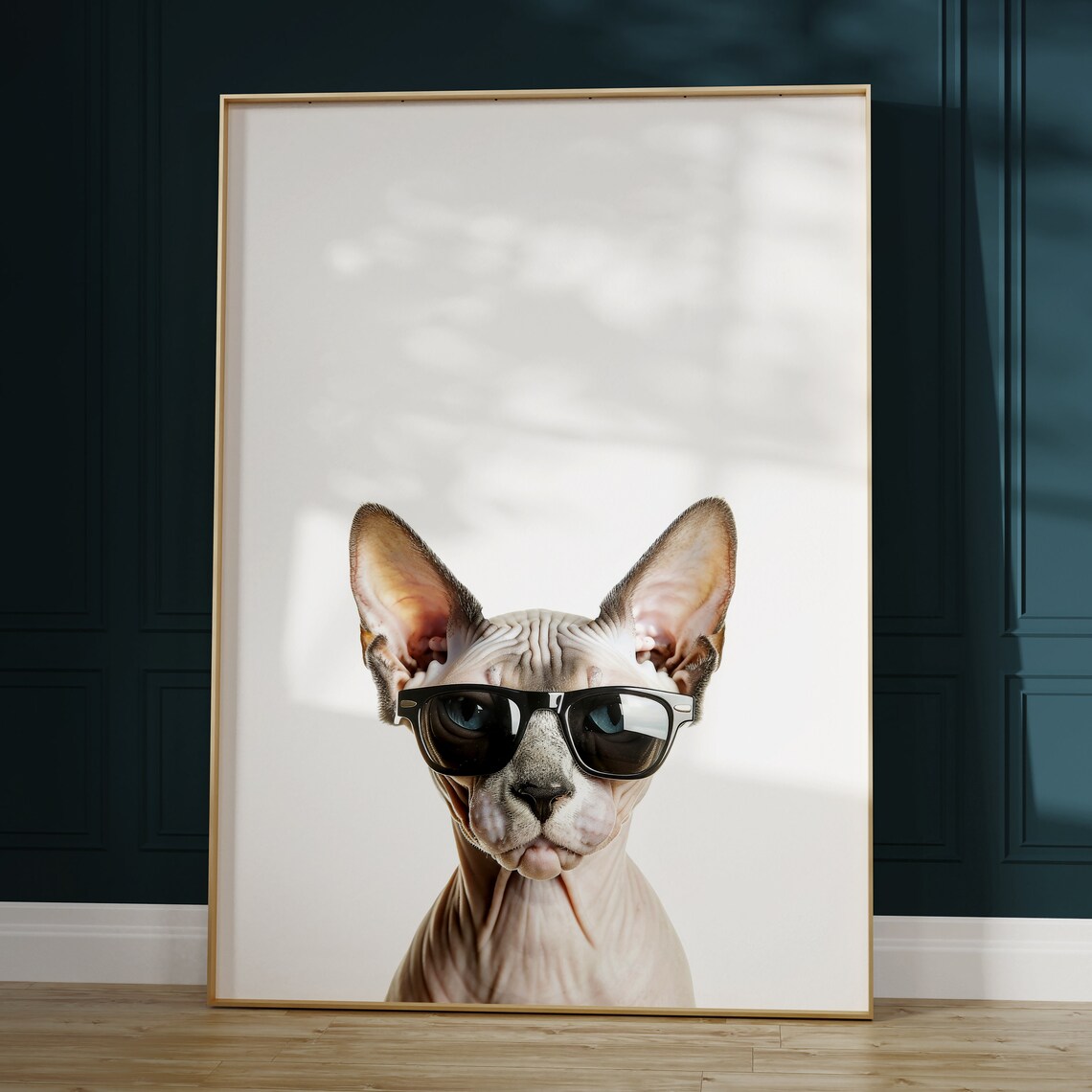 Sphynx Cat in Cool Sunglasses Quirky Hairless Cat Portrait Poster - Image 2