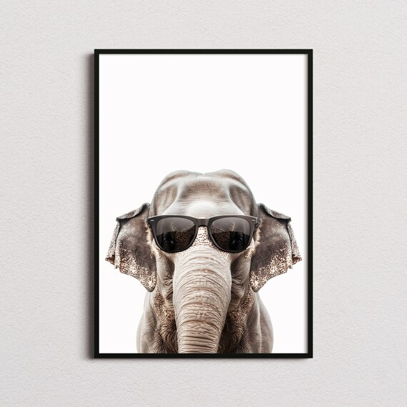 Asian Elephant in Sunglasses Gentle Giant Portrait Funny Animal Poster