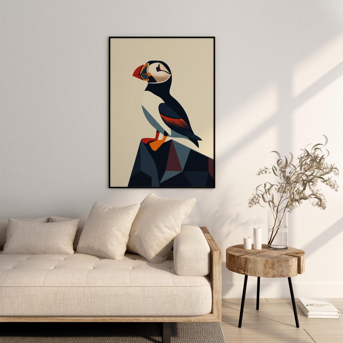 Geometric Puffin Bird Illustration Colorful Modern Seabird Art Poster - Image 3