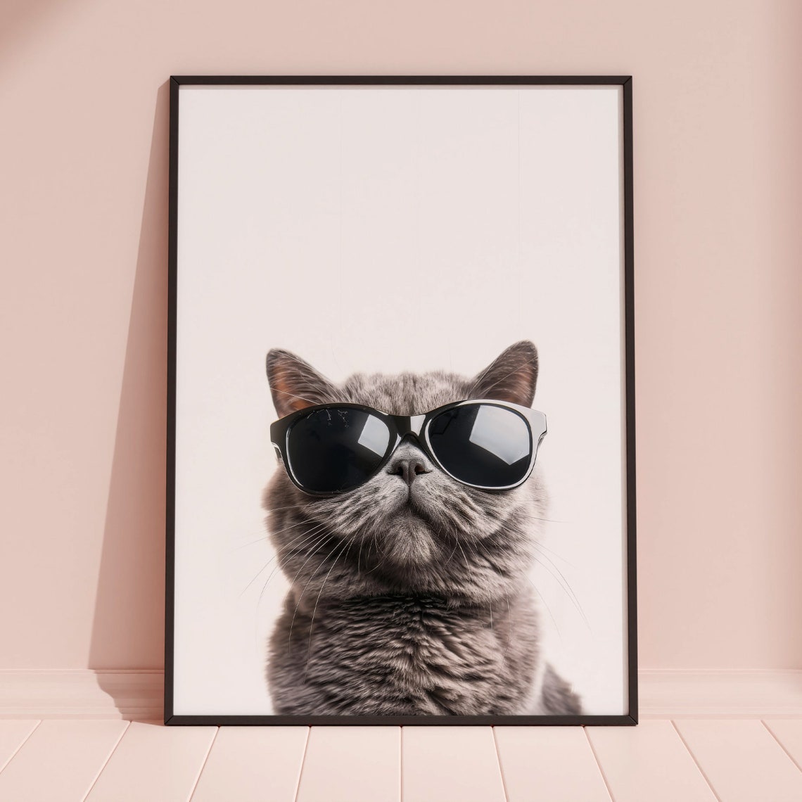 British Shorthair Cat Wearing Black Sunglasses Minimalist Poster - Image 3
