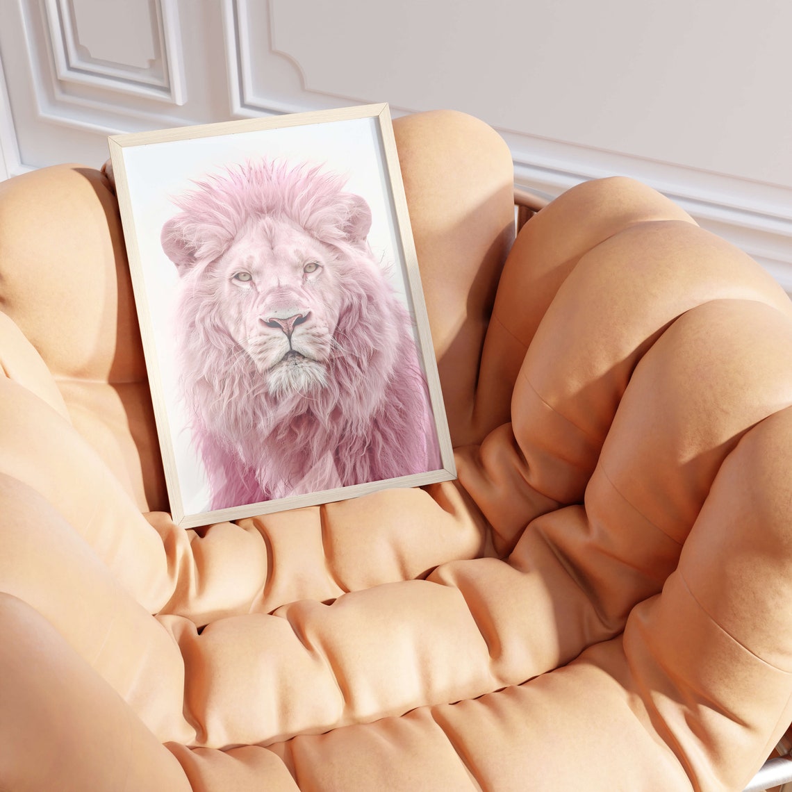 Dreamy Pink Lion Portrait Soft Fluffy Mane Minimalist Poster - Image 3