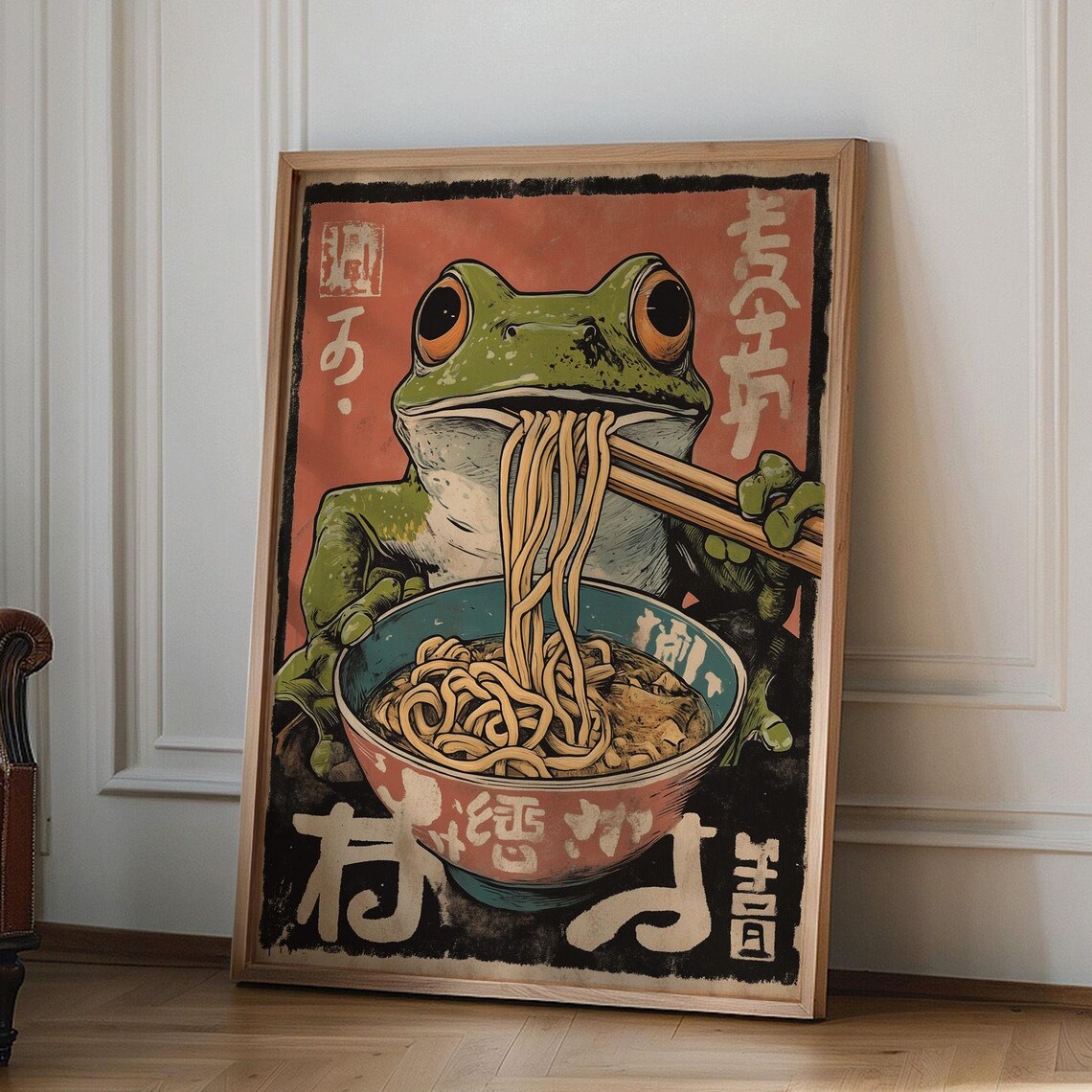 Vintage Frog Eating Ramen Noodles Art Print