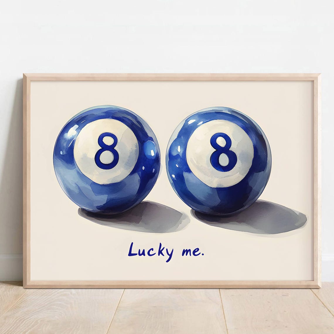 Lucky Me Eight Balls Navy Watercolor Preppy Dorm Decor Poster