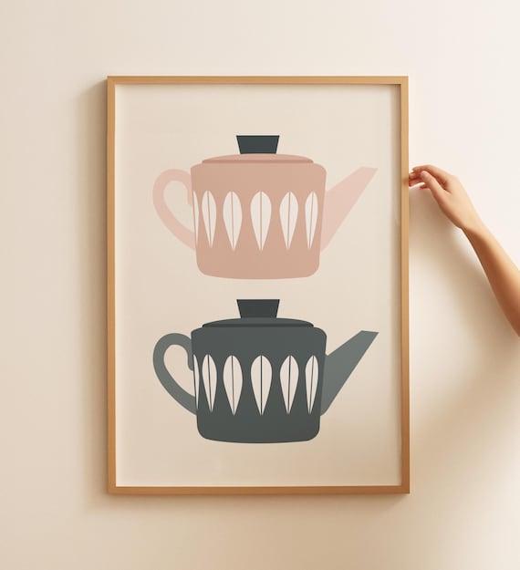Midcentury Modern Teapot Art Print, Retro Kitchen